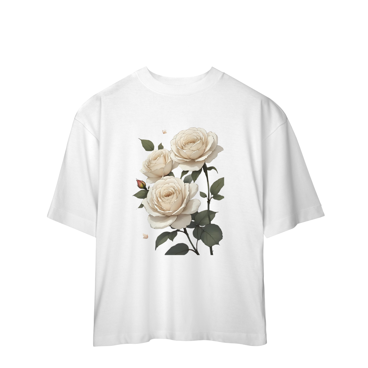 Camiseta Oversized Rosas Branca