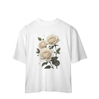 Camiseta Oversized Rosas Branca