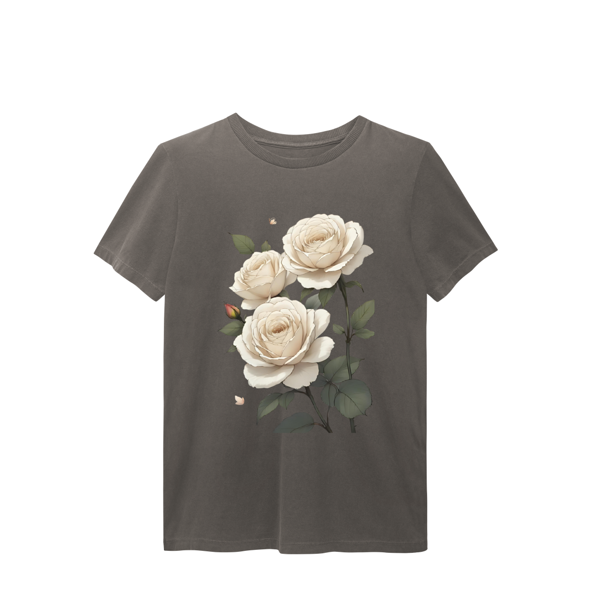 T-Shirt Estonada Rosas Branca