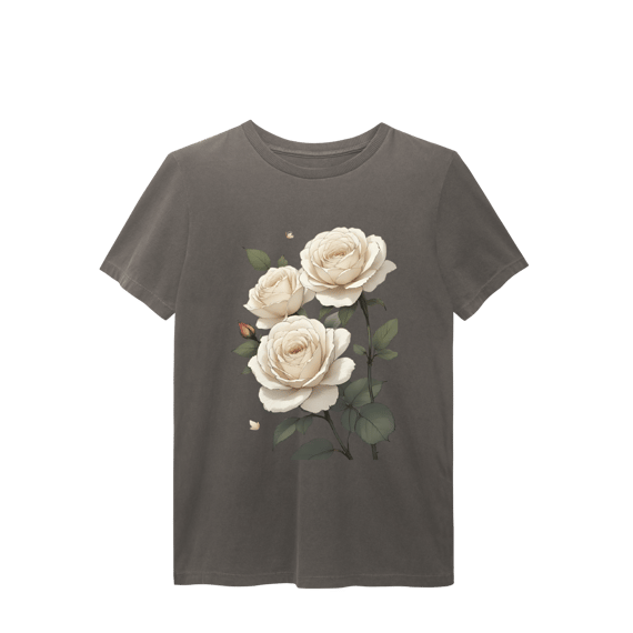 T-Shirt Estonada Rosas Branca