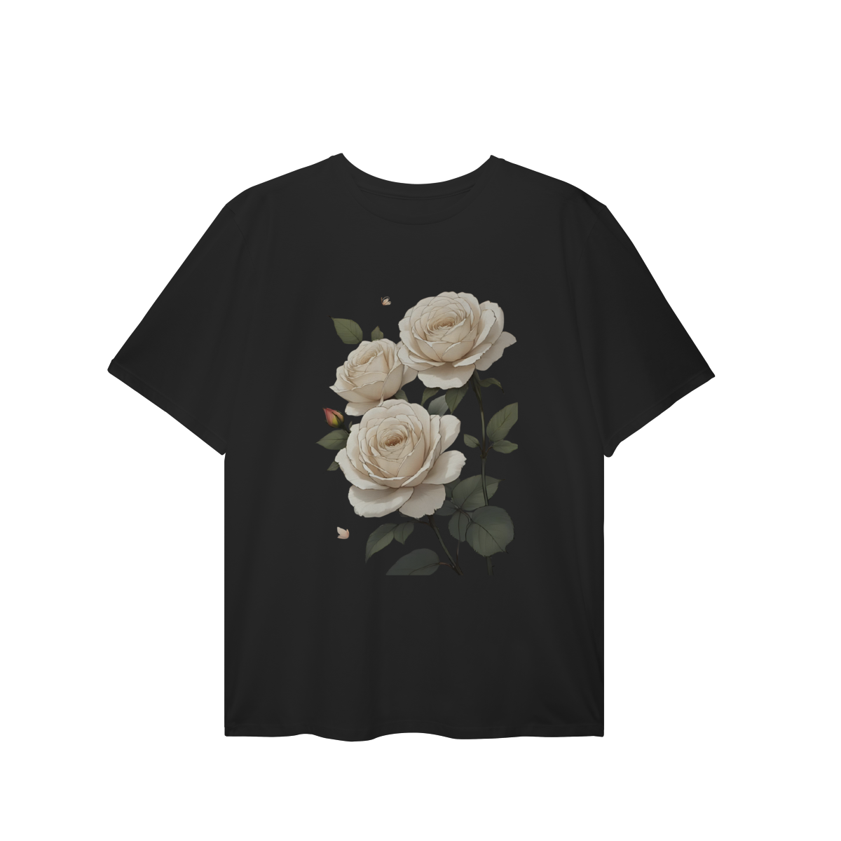 T-Shirt Plus Size Rosas Branca
