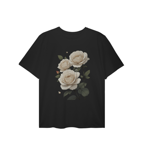 T-Shirt Plus Size Rosas Branca