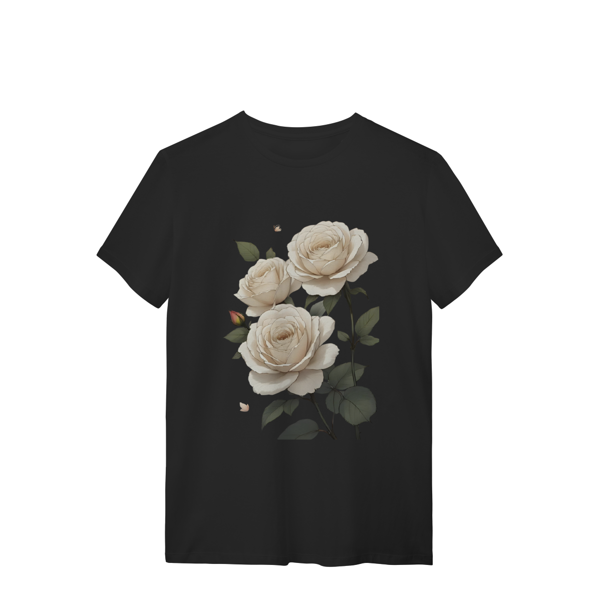 T-Shirt Quality Rosas Branca