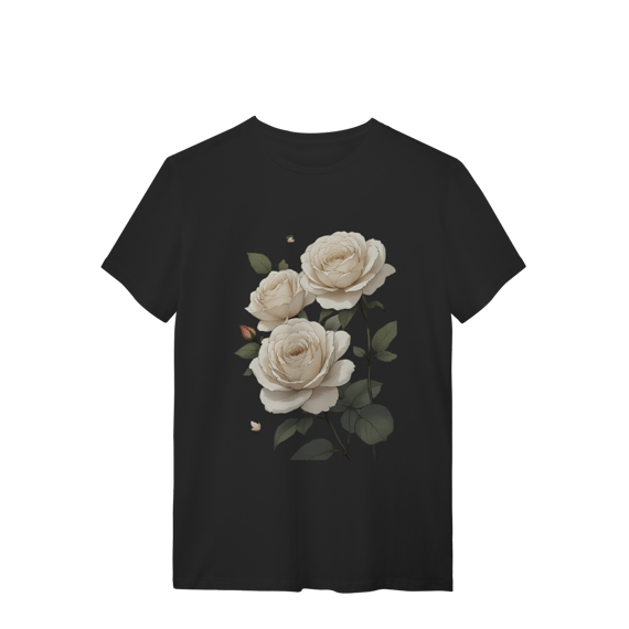 T-Shirt Quality Rosas Branca