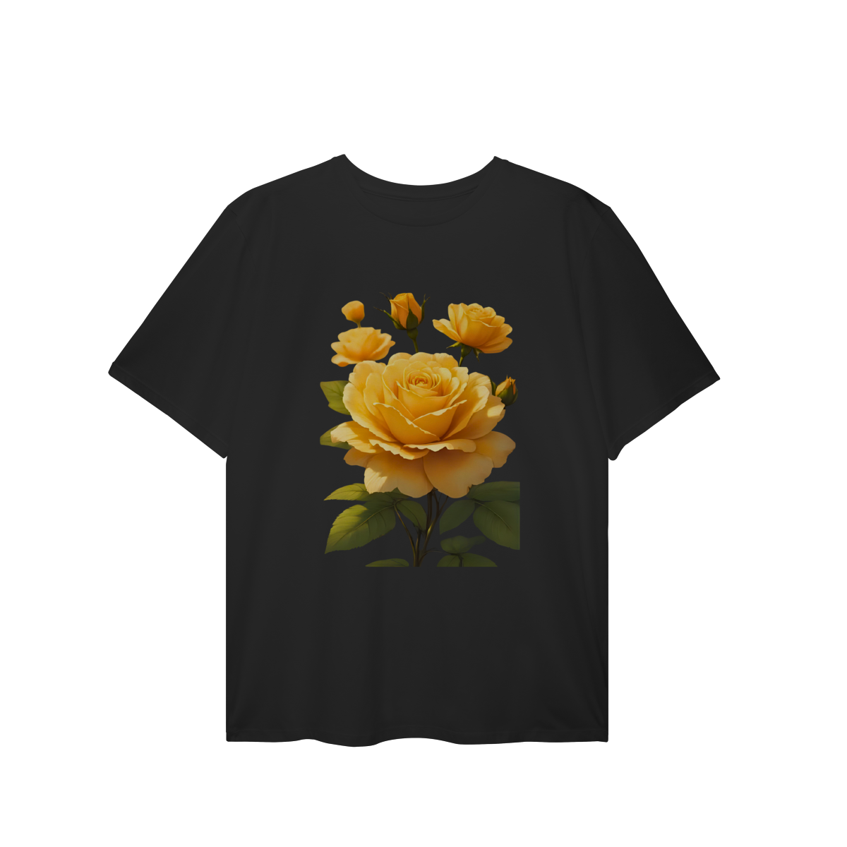 T-Shirt Plus Size Rosas Amarelo 