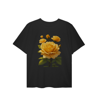 T-Shirt Plus Size Rosas Amarelo 