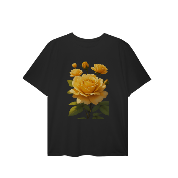 T-Shirt Plus Size Rosas Amarelo 