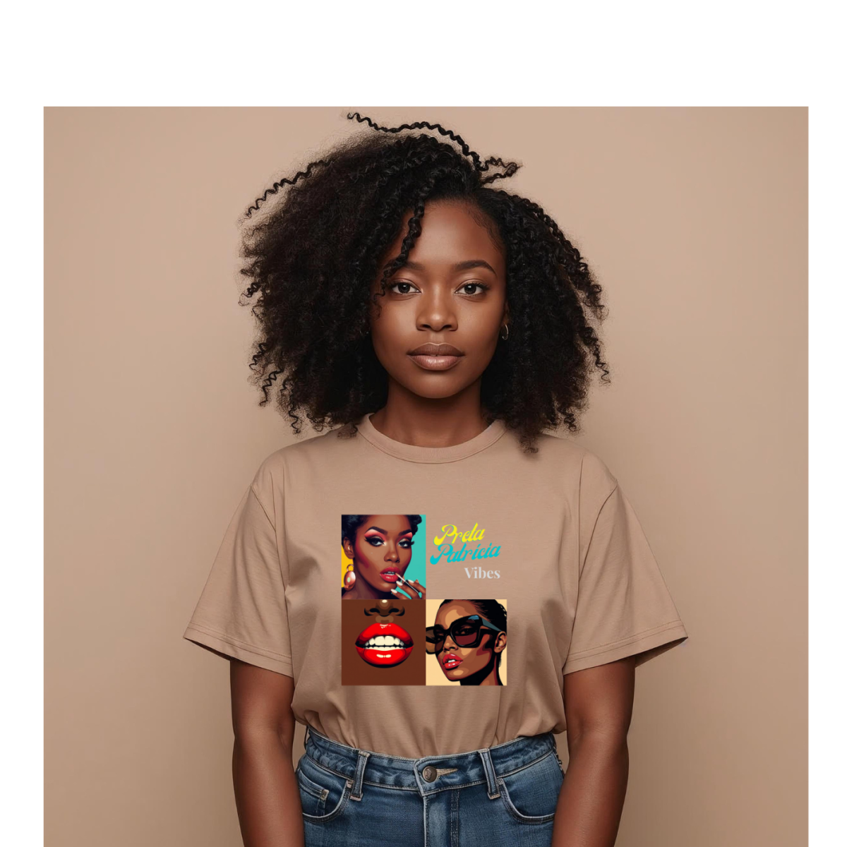 Nome do produto: T-Shirt Preta Patrícia vibes- Marrom