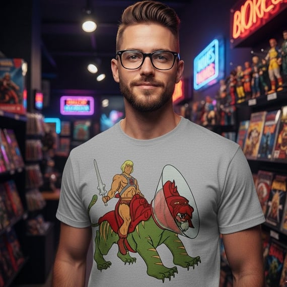 Camiseta He-Man e o Gato Guerreiro Desastrado 