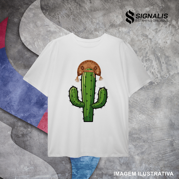 Camiseta Plus Size Cacto de Chapéu