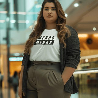 Nome do produto Camiseta Feminina + Menos – Menas com dica de português