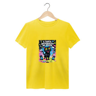 Nome do produto Camiseta É Tanta Informação no Brasil - Gato Preto Surtado Meme