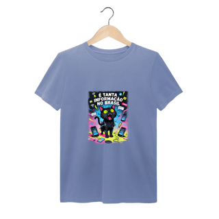 Nome do produto Camiseta É Tanta Informação no Brasil - Gato Preto Surtado Meme