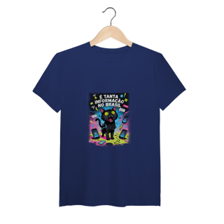 Nome do produto Camiseta É Tanta Informação no Brasil - Gato Preto Surtado Meme