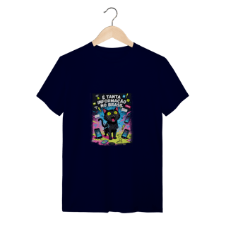 Nome do produto Camiseta É Tanta Informação no Brasil - Gato Preto Surtado Meme
