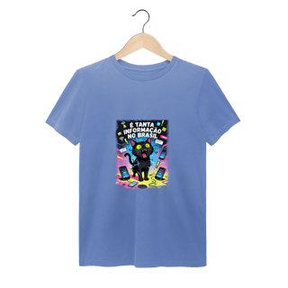 Nome do produto Camiseta É Tanta Informação no Brasil - Gato Preto Surtado Meme