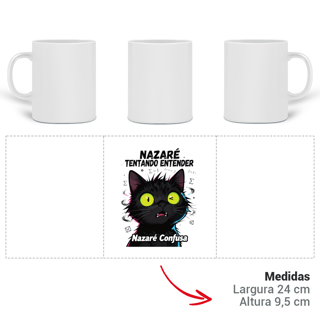 Nome do produto Caneca Mágica - NAZARÉ TENTANDO ENTENDER - GATO PRETO CONFUSO