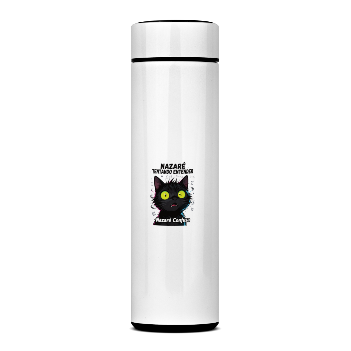Garrafa Térmica - NAZARÉ TENTANDO ENTENDER - GATO PRETO CONFUSO