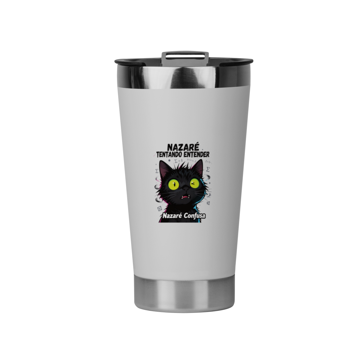 Nome do produto: Copo Térmico - NAZARÉ TENTANDO ENTENDER - GATO PRETO CONFUSO