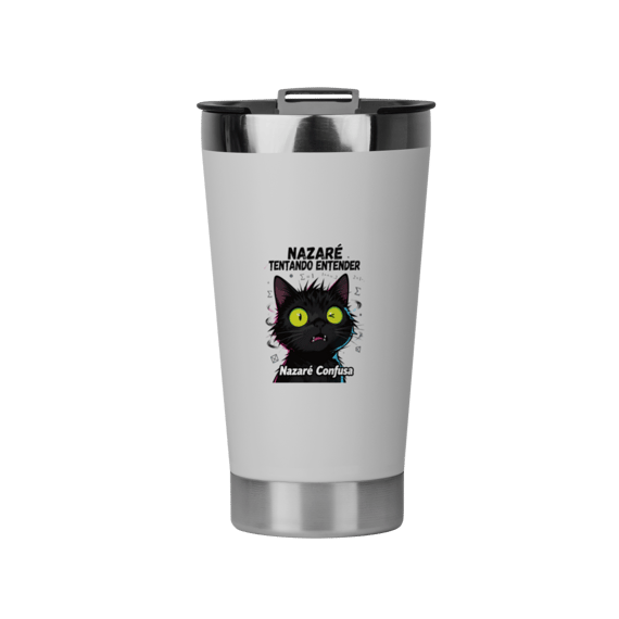 Copo Térmico - NAZARÉ TENTANDO ENTENDER - GATO PRETO CONFUSO