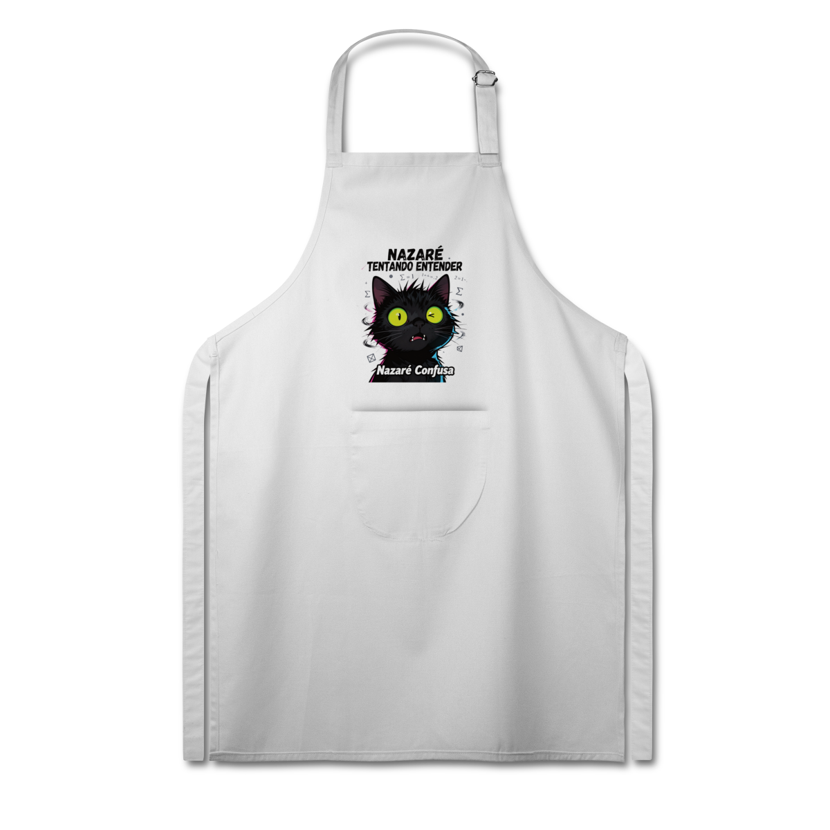 Nome do produto: Avental Brim - NAZARÉ TENTANDO ENTENDER - GATO PRETO CONFUSO