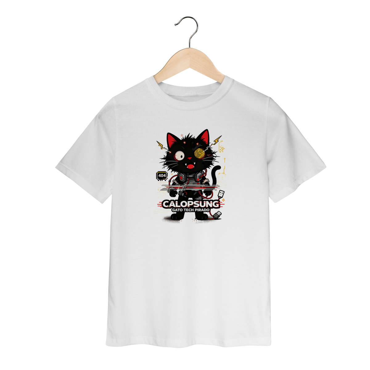 Nome do produto: Camiseta Calopsung Gato Tech Pirado - Meme Tecnologia