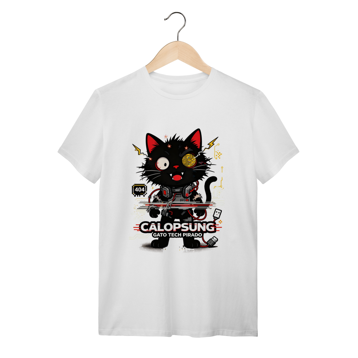 Nome do produto: Camiseta Calopsung Gato Tech Pirado - Meme Tecnologia