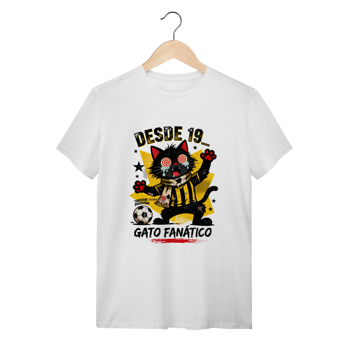 Nome do produto: Camiseta Torcedor Possuído - Gato Fanático Futebol Retrô