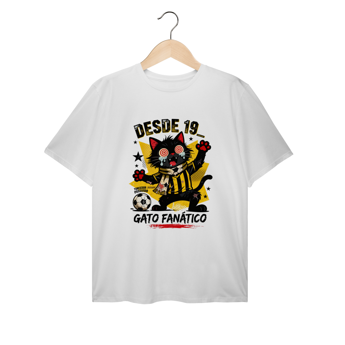 Camiseta Torcedor Possuído - Gato Fanático Futebol Retrô