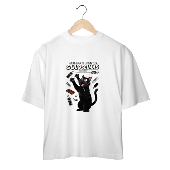 Camiseta Criado Base Guloseimas Gato Viciado Fome Nostalgia