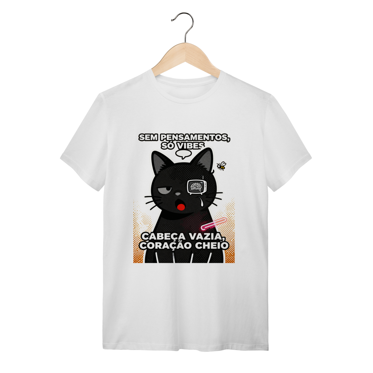 Camiseta Sem Pensamentos Só Vibes Gato Braindead Gen Z