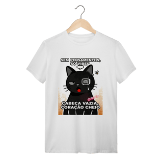 Camiseta Sem Pensamentos Só Vibes Gato Braindead Gen Z