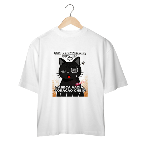 Camiseta Sem Pensamentos Só Vibes Gato Braindead Gen Z
