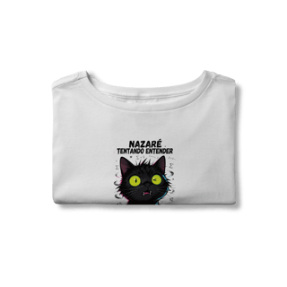Nome do produto Camisa Cropped - NAZARÉ TENTANDO ENTENDER - GATO PRETO CONFUSO