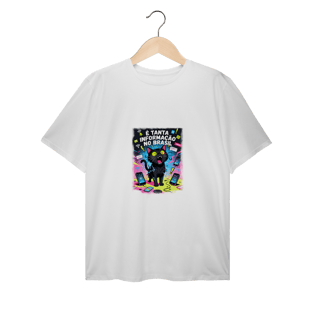 Nome do produto Camiseta É Tanta Informação no Brasil - Gato Preto Surtado Meme