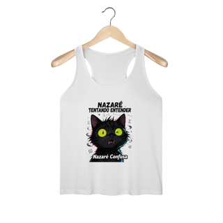 Nome do produto Regata Fem Sport UV - NAZARÉ TENTANDO ENTENDER - GATO PRETO CONFUSO