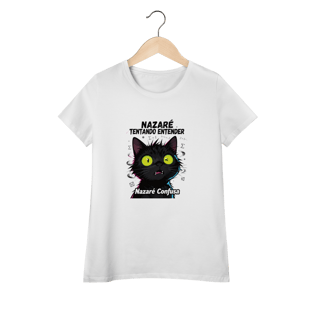 Nome do produto Camisa Baby Long - NAZARÉ TENTANDO ENTENDER - GATO PRETO CONFUSO
