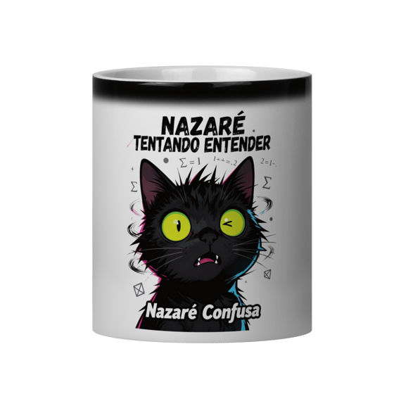 Caneca Mágica - NAZARÉ TENTANDO ENTENDER - GATO PRETO CONFUSO