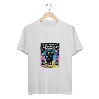 Nome do produto Camiseta É Tanta Informação no Brasil - Gato Preto Surtado Meme