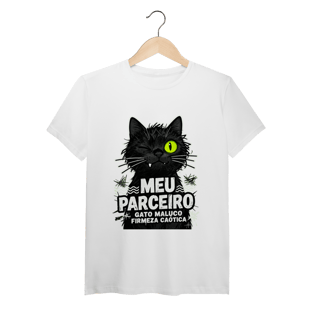 Nome do produto Camiseta Meu Parceiro Gato Maluco Streetwear Firmeza Caótica