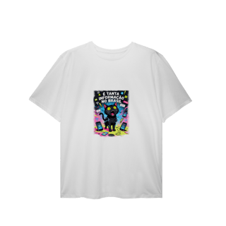 Nome do produto Camiseta É Tanta Informação no Brasil - Gato Preto Surtado Meme