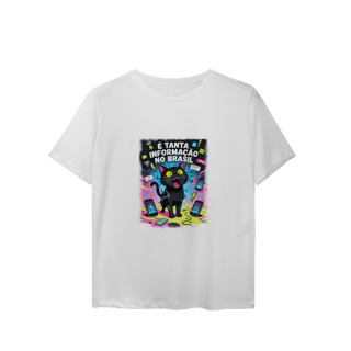 Nome do produto Camiseta É Tanta Informação no Brasil - Gato Preto Surtado Meme