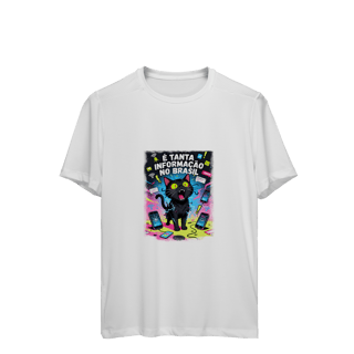 Nome do produto Camiseta É Tanta Informação no Brasil - Gato Preto Surtado Meme
