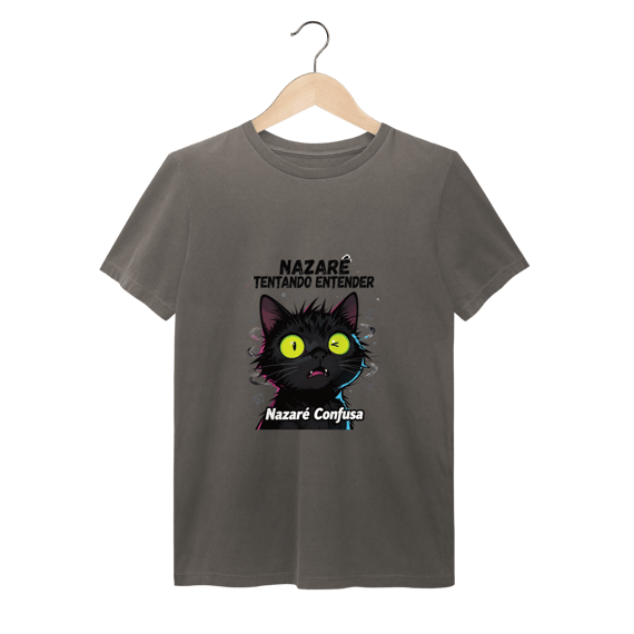 T-Shirt Estonada - NAZARÉ TENTANDO ENTENDER - GATO PRETO CONFUSO