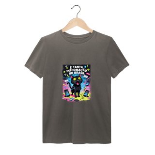 Camiseta É Tanta Informação no Brasil - Gato Preto Surtado Meme