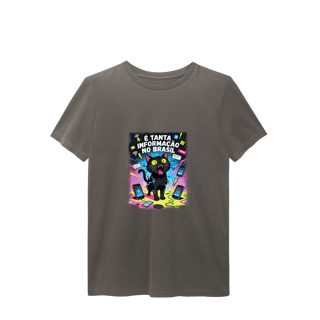 Nome do produto Camiseta É Tanta Informação no Brasil - Gato Preto Surtado Meme