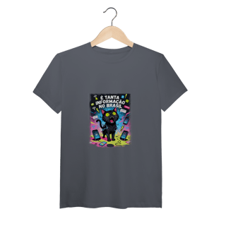 Nome do produto Camiseta É Tanta Informação no Brasil - Gato Preto Surtado Meme