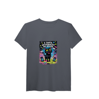 Nome do produto Camiseta É Tanta Informação no Brasil - Gato Preto Surtado Meme