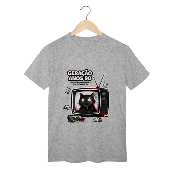 Camiseta Geração Anos 90 Gato Hipnotizado TV Nostalgia Retrô