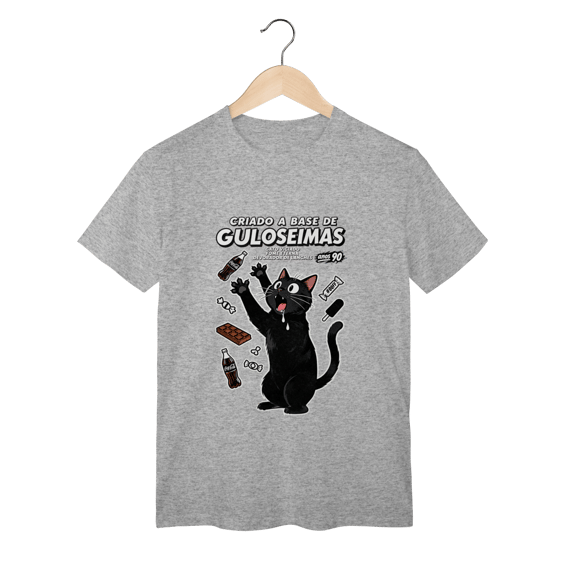 Camiseta Criado Base Guloseimas Gato Viciado Fome Nostalgia